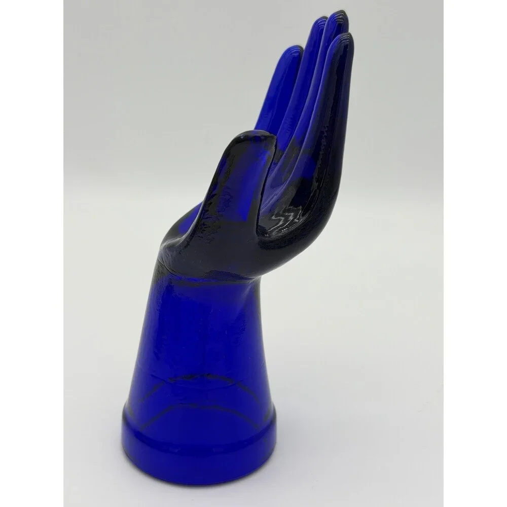 Cobalt Blue Art Glass Ring Holder Jewelry Display Hand 7.5”vintage MCM